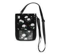 Chinese Peony White Black Travel Wallet Passport Holder Neck Wallet Slim Lightweight Crossbody Bag with Adjustable Strap