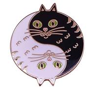 Chinese Philosophy Black & White Cat Yin & Yang Good & Bad Metal Enamel Pin Badge