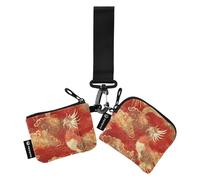 Chinese Phoenix Auspicious Clouds Red Gold Women's Money Organizers Minimalist Key Chain Wallet Change Purse with Zipper Pocket for Daily Use 2 Packs tarjetero para Credit
