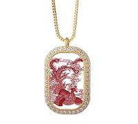 Chinese Phoenix Bird Animal Portrait Necklace Pendant Diamond Crystal Golden Jewelry