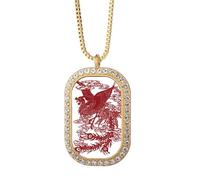 Chinese Phoenix Bird Animal Portrait Necklace Pendant Diamond Crystal Golden Jewelry