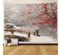 Chinese Plum Blossom Tapestry Wall Hanging Snow Scene, 3D Printed Extra Large Tapestry Fabric Poster Wall Art for Bedroom Living Room Home Decor, 230x305 cm Decorative Cloth a/6829