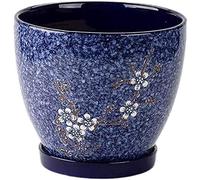 Chinese Plum Pattern Simplicity Plant Pot Landscape Potted,Gardening Blue Glaze Ceramic Flower Pot,Indoor Outdoor Windowsill Gardens Plants Succulents Home Decoration (25 * 22cm)