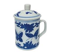 Chinese Porcelain Mug with Lid - Blue and White - Butterfly Pattern
