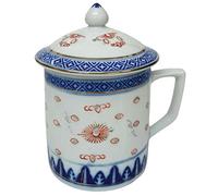 Chinese Porcelain Mug with Lid - Blue and White - Doodle Pattern