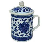 Chinese Porcelain Mug with Lid - Blue and White - Floral Pattern