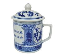 Chinese Porcelain Mug with Lid - Blue and White - Fragrant Flowers Pattern