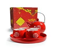 Chinese Porcelain Tea Set, Service Teapot with 4 Cups and Tray, Elegant Tea Ceremony Set for Adults, Home Decor, Wedding Party Favors