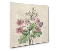 Chinese Primrose Flowers by Pierre Joseph Redoute Vintage Canvas Wall Art Print Ready to Hang, Framed Picture for Living Room Bedroom Home Office Décor, 20x20 Inch (50x50 cm)