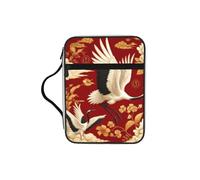 Chinese-Prosperity-Cranes-Peonies Bible Cover Case with Handle, Water-Resistant Oxford Fabric Bible Bag Organizer with Zipper Pockets for Church