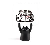 Chinese Red Educational Propaganda Study Memo Holder Cartoon Black Cat Stand Decoration