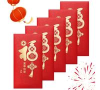 Chinese Red Envelope 2025 - Year Of The Snake Charm Hong Bao, Pack of 5 Cute Red Pockets with Gold Print, Premium Pearlescent Paper Envelopes for Lunar New Year, Spring Festival