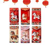 Chinese Red Envelope,6-Piece 2026 Good Luck,Year of the Horse Red Envelopes 2026 - for Greeting Cards Spring Festival Tet Wedding Holiday Housewarming