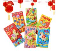 Chinese Red Envelope - 6 Pieces New Year With 3D Good Luck Design | Red Pockets For Money In Spring Festival | For Weddings Home Opening Adults Family Parties And Celeb
