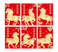 Chinese Red Envelope | Pack of 6 Horse Money Pouches | 2026 Red New Year Envelopes with Hot Embossing | for Family with Friends Birthday Move-In Party New