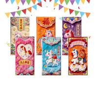 Chinese Red Envelope - White Cardboard 16.5x9cm | Good Luck Lunar Hong Bao 6pcs, Horse Year Embroidered Silver Pack for Spring Wedding Party | Envelope Set