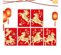 Chinese Red Envelopes | 6 Horse Design Envelopes,2026 Greeting Text Hot Embossing on Paper,For Boys Girls Friends Birthday