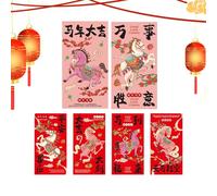 Chinese Red Envelopes | 6 Pieces Horse Pattern Paper | Red Year Of The Horse Envelopes For Wealth, Chinese New Year, Weddings, for, Friends and Parties