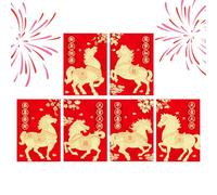 Chinese Red Envelopes for Money - 6 Horse Design Envelopes, 2026 Greeting Text Hot Embossing on Paper, For Boys Girls Friends Birthday