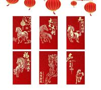 Chinese Red Envelopes, Pack of 6 with Horse Pattern - 2026 Geometric Print and Charm for Chinese New Year - For Boy Girl Adult Family Birthday Party Housewarming