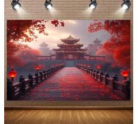 Chinese Red Maple Leaf Pavilion Backdrop: China Photo Backgrounds, Chinese Party Decorations, China backdrop, Chinese Architectural Decoration for Fall Events & Cosplay(C,300x250cm)