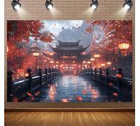 Chinese Red Maple Leaf Pavilion Backdrop: China Photo Backgrounds, Chinese Party Decorations, China backdrop, Chinese Architectural Decoration for Fall Events & Cosplay(A,150x100cm)