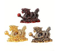 Chinese Resin Dragon Figurine for Feng Shui Decoration with Symbolic Meaning of Power and Wealth Suitable for Home (Gold+Bronze+ Mahogany)