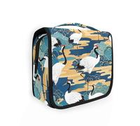 Chinese Retro Cloud Crane Blue Cosmetics Bag with hanging hook Waterproof Make Up Bags For Women Vertical Free-Standing