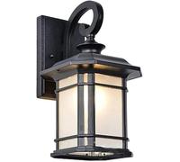 Chinese Retro Minimalist Outdoor Porch Wall Light 1-Light Frosted Glass Black Waterproof Balcony Villa Corridor Garden Wall Mounted Lighting Fixtures,Minimalist Style