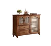 Chinese Retro Sideboard Buffet Cabinet - Solid Wood with Glass Doors & Drawer Stylish Coffee Bar Cupboard (S: 100 * 45 * 95cm) - Vintage Storage Solution for Home Decor