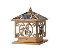 Chinese Retro Solar Post Light IP55 Waterproof and Dustproof Pole Lantern Creamy White Acrylic Lampshade Post Lamp Suitable for Front Door of Garden Lawn Column Light (Black Medium)