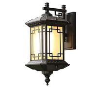 Chinese Retro Waterproof Wall Light Square Metal Box Black 17.3" High Outdoor Courtyard Porch Mission Sconce Japanese-Style Frosted Glass Lantern Panel Staircase Aisle Balcony Garden Wall Lamp