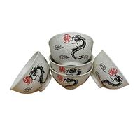 Chinese Rice Bowls - Dragon Pattern - Matt Cream - Set of 5 - Boxed