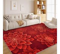 Chinese Rugs Living Room 120 x 170 Non Slip Red Area Rugs for Bedroom - Floral Washable Lightweight Large Soft Short Pile Floor Carpet for Dining Playroom Retro Z39