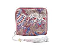 Chinese Seawater Silk Brocade Jewelry Pouch Zipper Small Packaging Bags for Bracelets Jewellery Gift Pouches wholesale (3.74 x 3.35 inch about, beige (10 pcs))