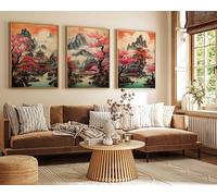 Chinese Set of 3 Vintage Art Prints Chinese Wall Art Oriental Decor Chinese Posters Landscape Ar - 3x A4 Poster - Triptych rolled in tubes BensArt Triptych set 3 Three Stretched Mounted Multi Panel W