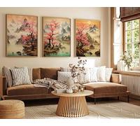 Chinese Set of 3 Vintage Art Prints Chinese Wall Art Oriental Decor Chinese Posters Landscape Ar - 3x A3 Poster - Triptych rolled in tubes BensArt Triptych set 3 Three Stretched Mounted Multi Panel W