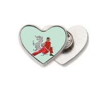 Chinese Shaolin Temple Stick Cudgel Heart Metal Pin Brooch Clip Love