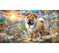 Chinese-Shar-Pei-on-ancient-wall 1000 Piece Puzzle Recycled Paper Fun Present & Activity for Home Educational Game Decompression Puzzles for Adults Kids Great Gift Idea 70x50/1000pcs