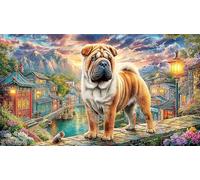 Chinese-Shar-Pei-on-ancient-wall Adult Jigsaws 1000 Pieces Puzzle Game Fun Present & Activity for Home for Adults and Kids Age 12 Years Up Educational Games 70x50/1000pcs
