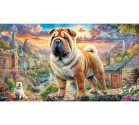 Chinese-Shar-Pei-on-ancient-wall Recycled Paper Jigsaw Puzzle 1000 Pieces Great Gift Idea Educational Games for Women, Gifts for Men Beautiful Decoration Puzzle 70x50/1000pcs
