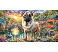 Chinese-Shar-Pei-on-Stone-Bridge 1000 Piece Adult Jigsaws Fun Present & Activity for Home Educational Game Challenge Challenging Puzzles for Women, Gifts for Men 38x52/1000pcs