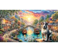 Chinese-Shar-Pei-on-Stone-Bridge Adult Jigsaws 1000 Pieces Challenging Puzzles Educational Games Beautiful Decoration Puzzle for Wall Decoration and Gifts 38x26/1000pcs