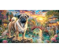 Chinese-Shar-Pei-on-Stone-Bridge Recycled Paper Jigsaw Puzzles 1000Pc Educational Games Fun and Challenging Family Game Great Gift Idea for Decompression 38x52/1000pcs