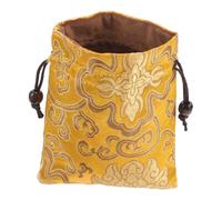 Chinese Silk Embroidery Drawstring Jewelry Pouch 13 * 16cm Travel-Friendly Coin Purse for Necklaces and Bracelets Storage Golden Color Handcrafted Bag