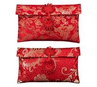Chinese Silk Red Envelopes, Chinese Element Traditional New Year Red Packets, Gift Card Wedding Money Pockets, Approx Can Hold 100 Sheets - 2 Pack