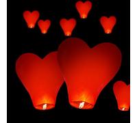 Chinese Sky Lanterns, 10 Pack Red Heart Shape Chinese Sky Lanterns with Pen, 100% Biodegradable No Assembly Required Beautiful Lantern for Birthdays, Parties, Memorials, Weddings, Chinese New Year