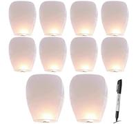 Chinese Sky Lanterns, 10 PCS Chinese Sky Lanterns to Release, Floating Lanterns 100% Biodegradable Material No Assembly Required for Birthday Wedding Funeral Christmas to Make Wishes Whitev