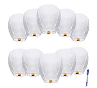 Chinese Sky Lanterns, 10 PCS Chinese Sky Lanterns to Release, Floating Lanterns 100% Biodegradable Material No Assembly Required for Birthday Wedding Funeral Christmas to Make Wishes White