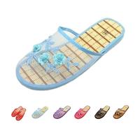 Chinese Slippers For Women, Chinese Mesh Floral Slippers, Breathable Mesh Bamboo Flats Slippers Sandal (B-Blue, Adult, Women, 5.5, Numeric, UK Footwear Size System, Medium)